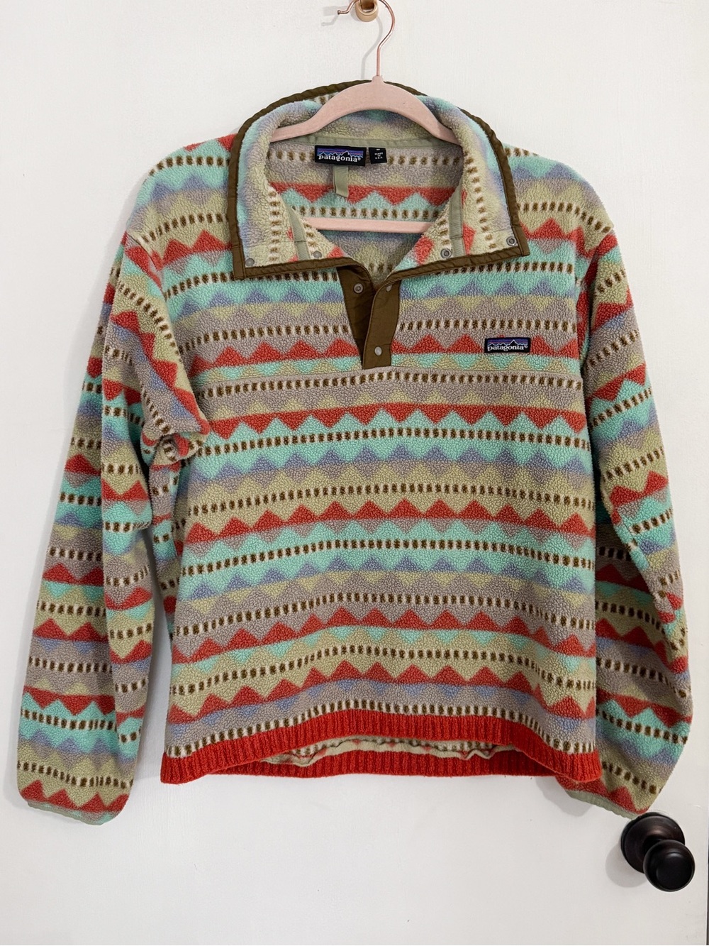 Vintage 90s Patagonia Gargoyle Synchilla Aztec Print Snap T Fleece Pullover S - Picture 2 of 7